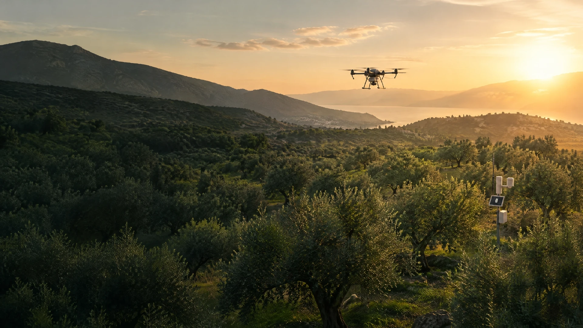 Drone πάνω από σύγχρονο ελαιώνα